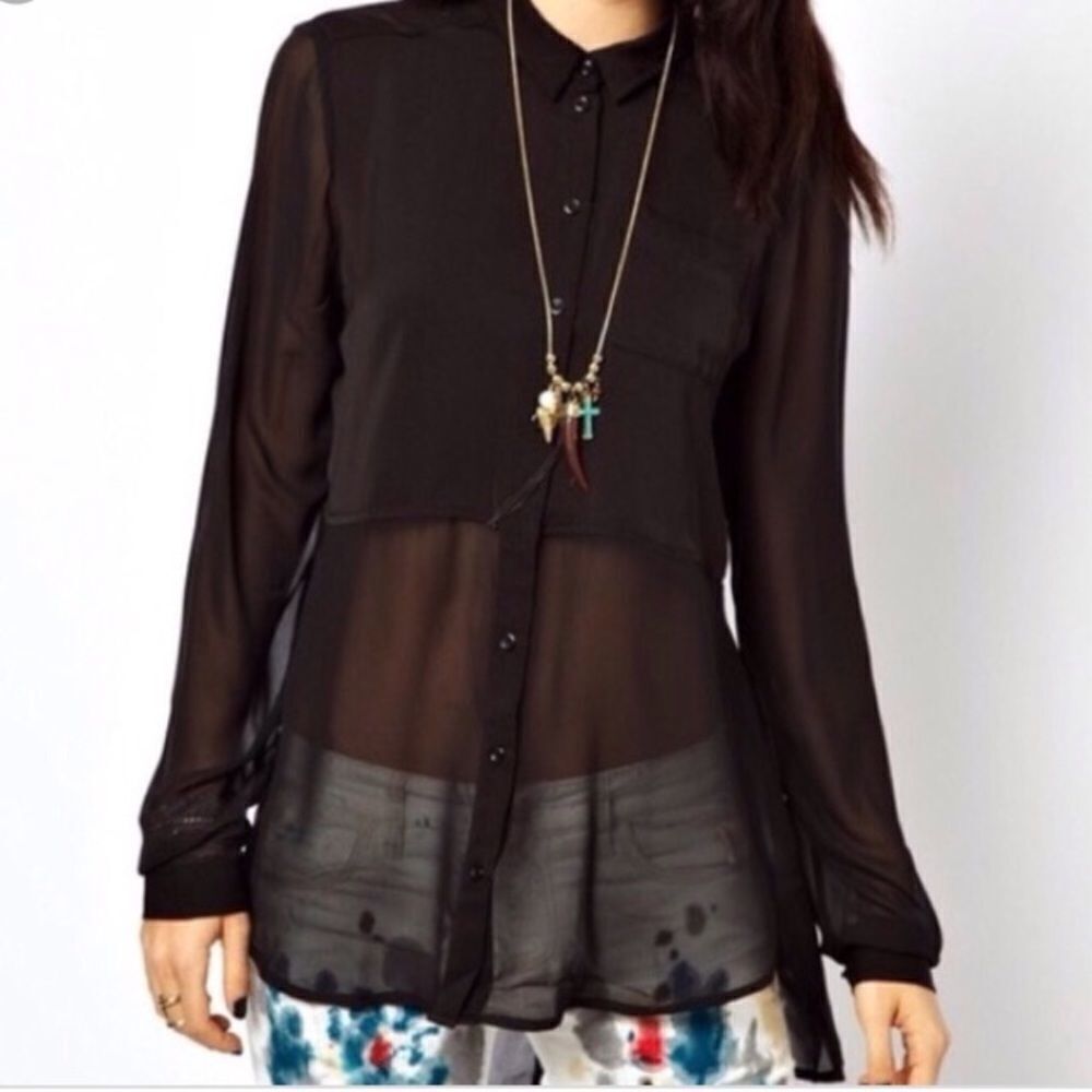 FP black semi sheer blouse . XS